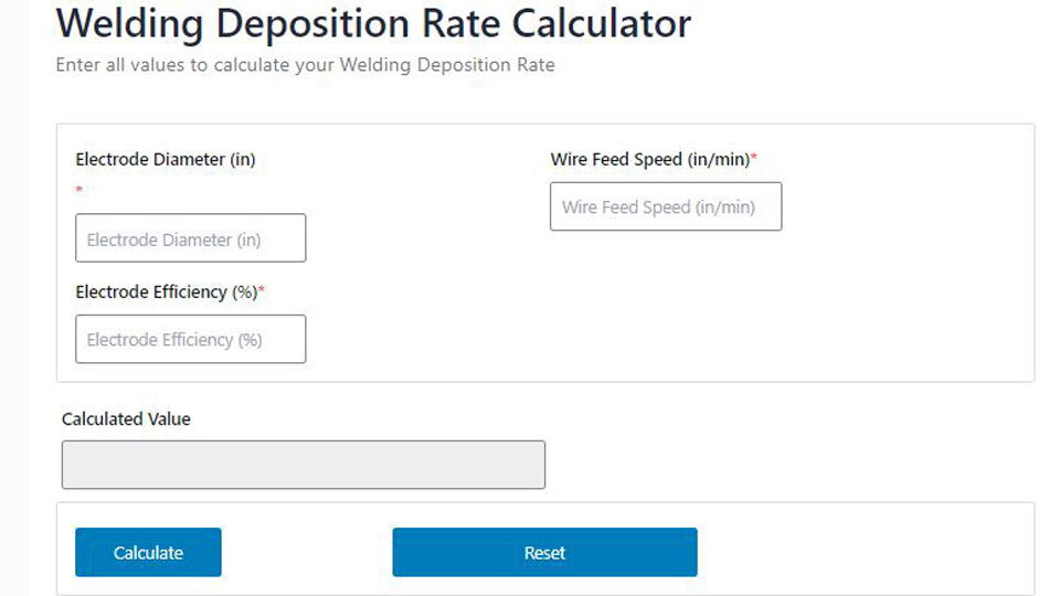 Welding Deposition Rate Calculator and Formula 1 Welding Deposition Rate Calculator
