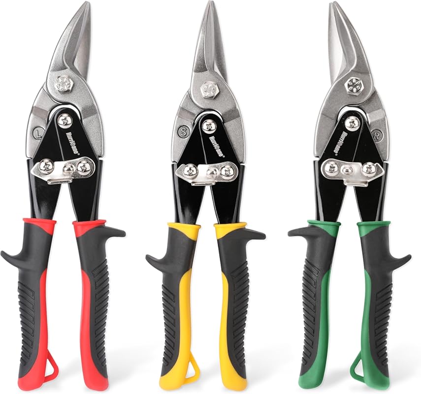 HURRICANE 3-Piece Aviation Tin Snips Set for Metal Roofing: Straight, 