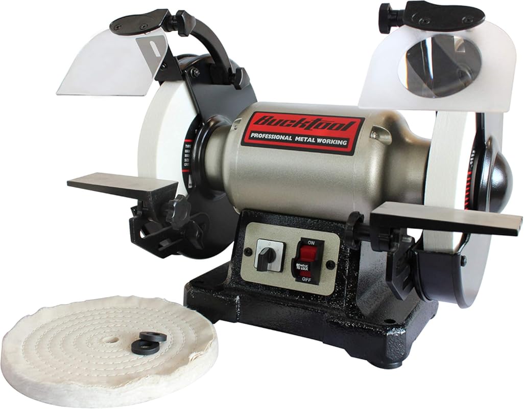 BUCKTOOL 8-inch Industrial Dual Speed Bench Grinder and Buffer with Ca