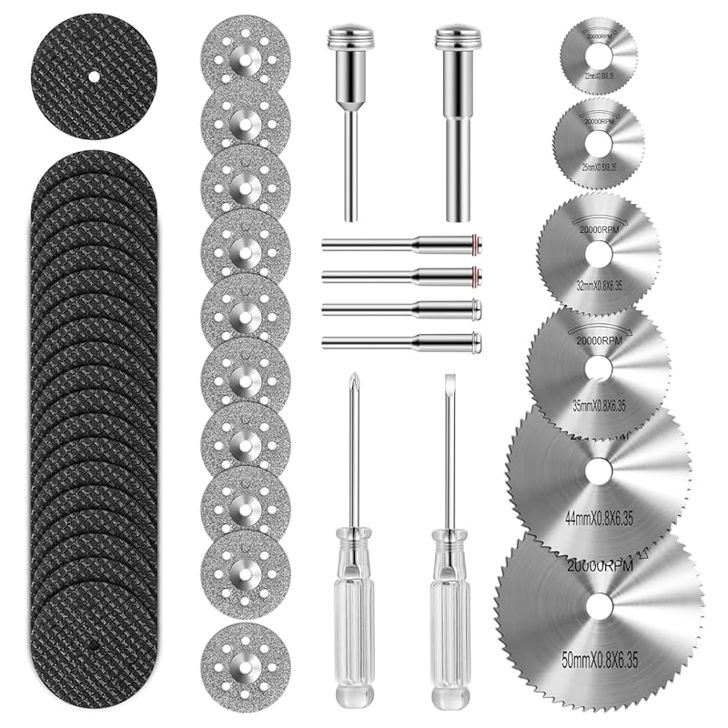 44-piece Cut Off Wheel Set for Rotary Tool: HSS, Resin, and Diamond Di