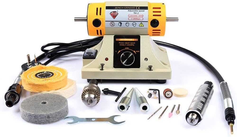 Adjustable Speed Bench Grinder Buffer Combo for Jewelry, Woodcrafting,