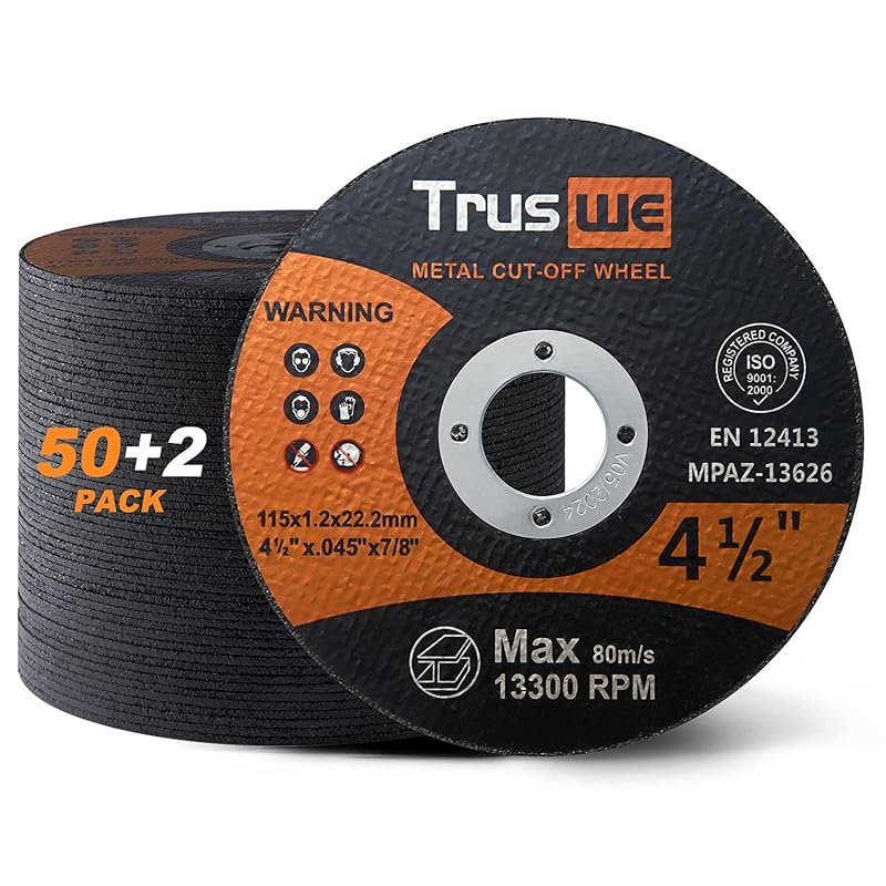 52-Pack Long Lasting 4.5 Inch Ultra Thin Cut Off Wheels for Metal and 
