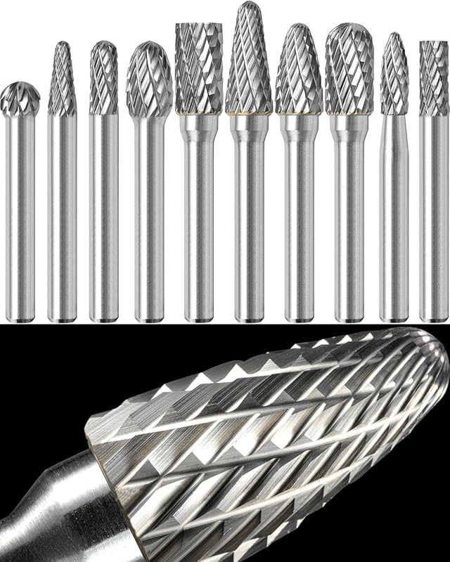 Carbide Burr Die Grinder Bits with 1/4 Shank for Metal Wood Stone Stee