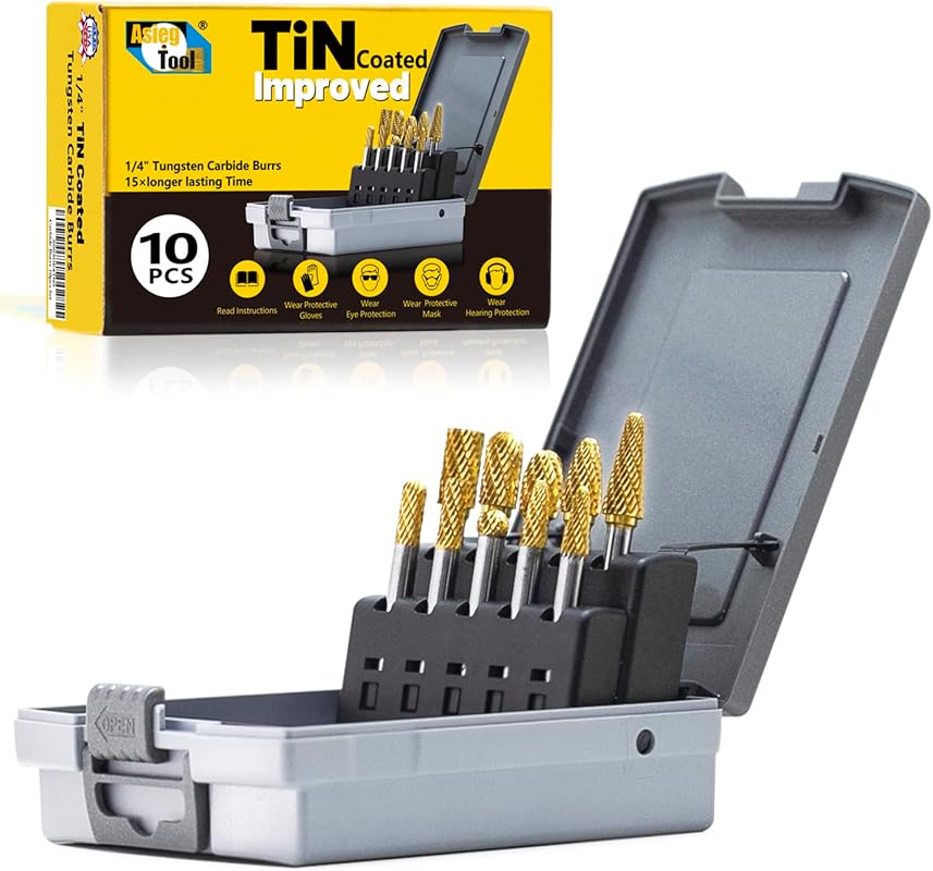 Tungsten Carbide Double Cut Rotary Burr Set with 1/4" Shank for Die Gr