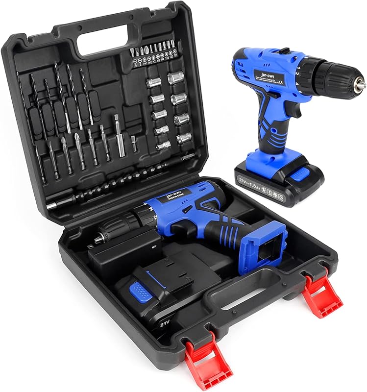 Affordable 21V Cordless Drill Kit with Variable Speed, 3/8'' Chuck, Ba