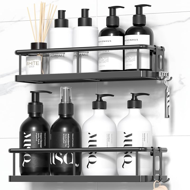 Rustproof No Drill Shower Caddy Shelves with Removable Hooks for Bathr