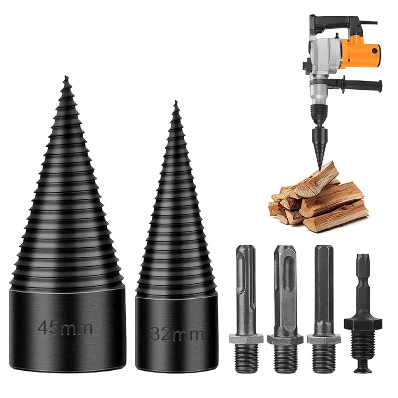Firewood Log Splitting Drill Bits for Electric Drills, 45mm and 32mm S