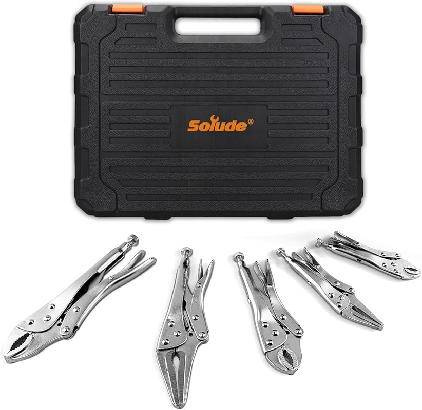 Heavy-Duty 5-Piece Vise Grip Locking Pliers Set: Curved Jaw, Long Nose