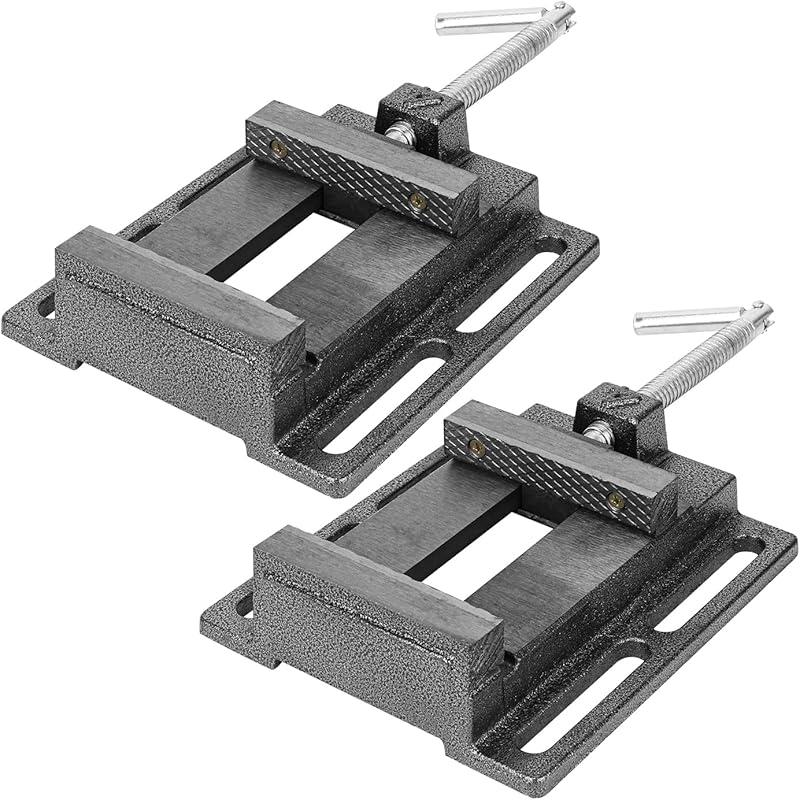 Portable 4-Inch Cast Iron Drill Press Vise with Slotted Base for Wood 