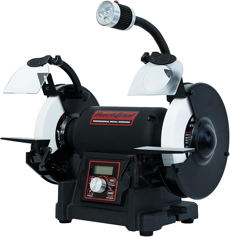 Bucktool 8-inch 1HP Variable Speed Bench Grinder with Wobble-Free Oper