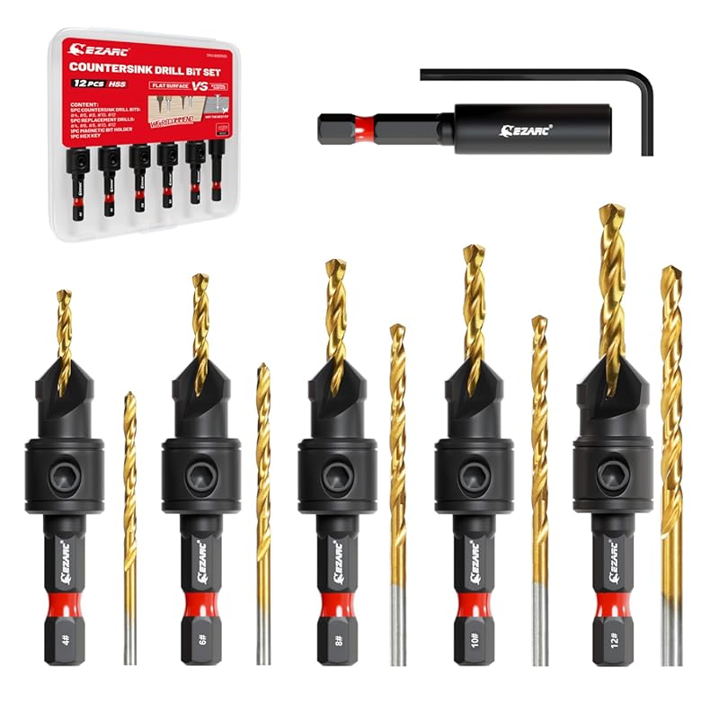 EZARC Countersink Drill Bit Set, 12 PCS Counter Sink Drill Bit Adjusta