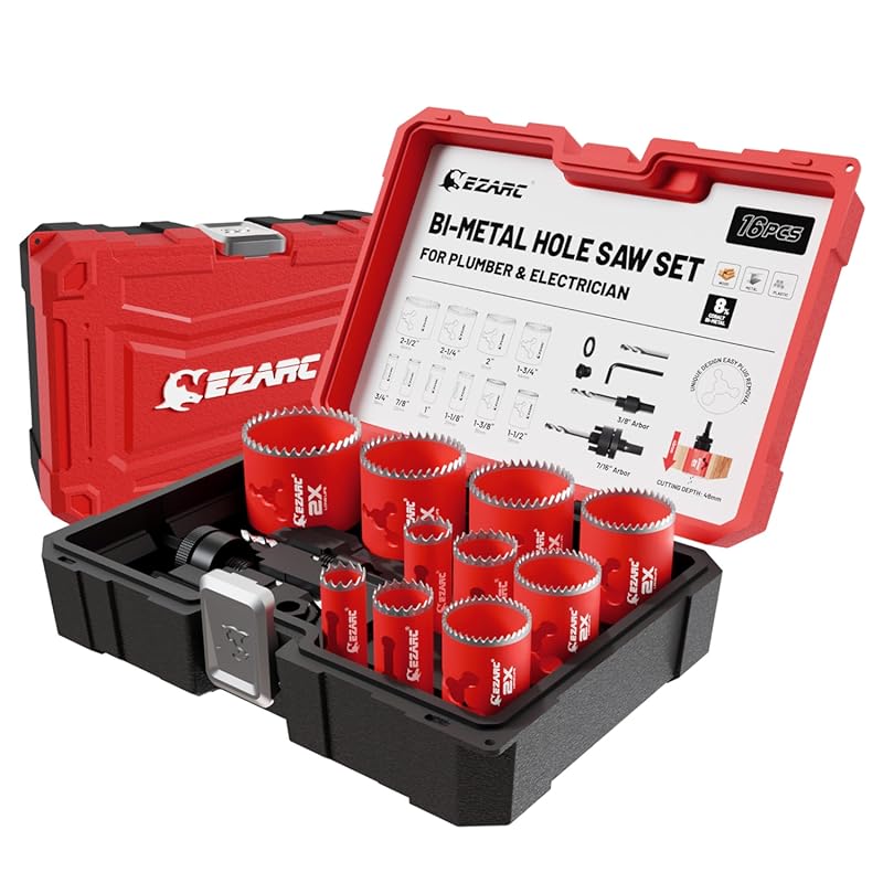 Bi-Metal Hole Saw Kit for Plumbers with Drill Bits and Durable Storage