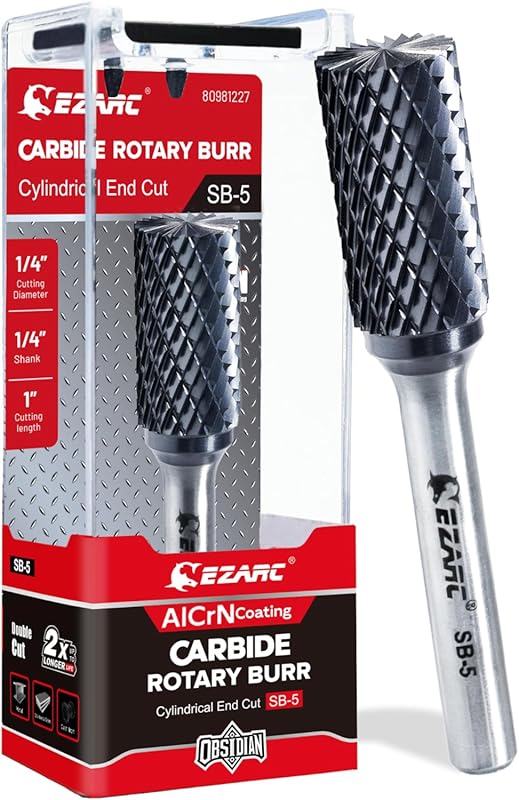 EZARC AlCrN SB-5 Double Cut 1/4" Shank Carbide Rotary Burr for Die Gri
