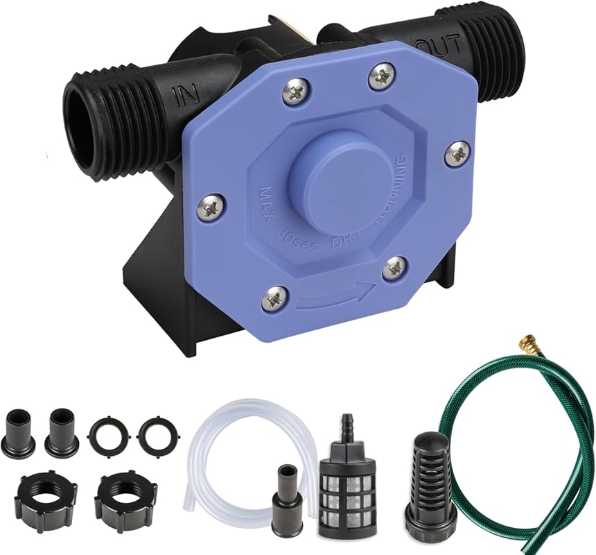 Self-Priming Drill Pump for Gasoline and Water Transfer, with Hose and