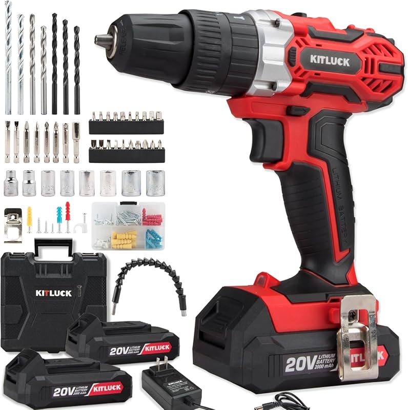 Expert Picks: 5 Best 20V Cordless Drills For Quality & Performance 4 KITLUCK 20V Cordless Drill Kit: Two 2.0AH Batteries and 44-Piece Bit S