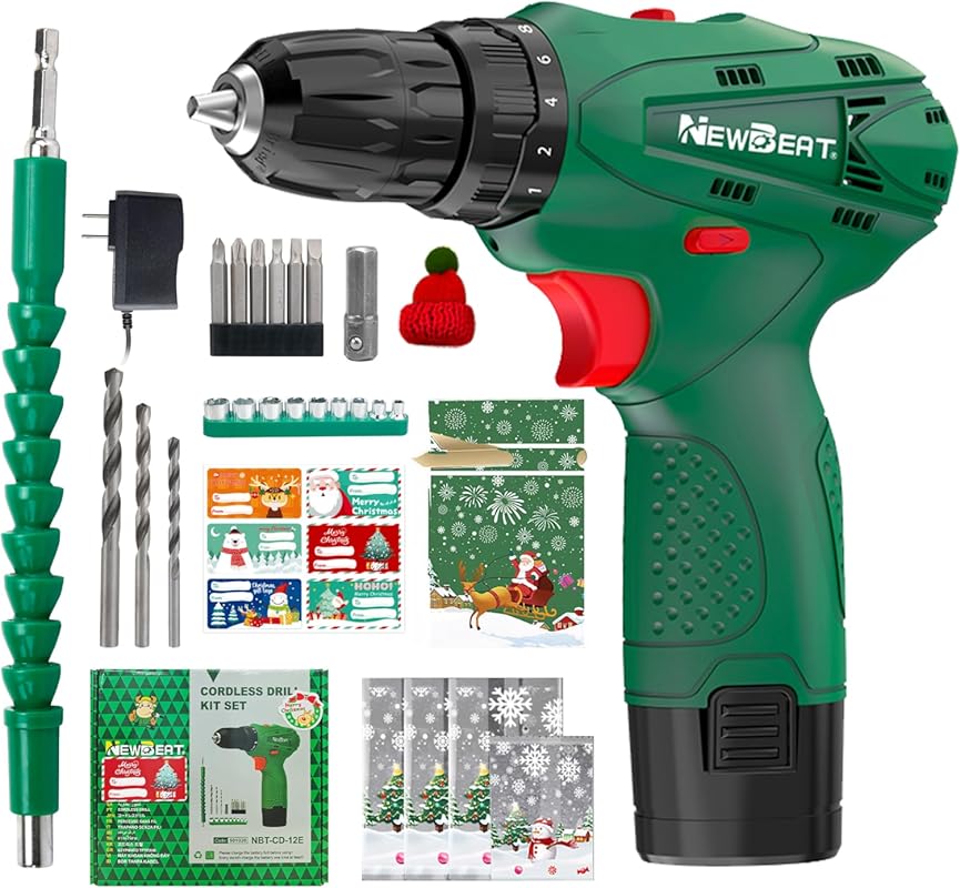 12V Cordless Power Drill Set with Battery and Charger, 3/8