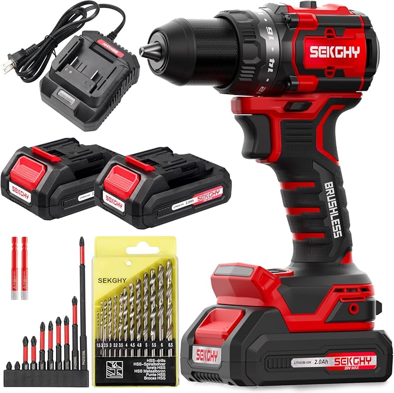 20V Cordless Power Drill with High Torque, LED, 2 Batteries & Charger 