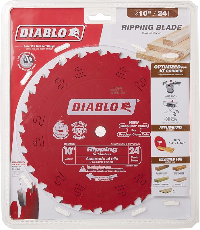 Diablo D1024X 10-Inch Ripping Saw Blade, 24 ATB Teeth, Optimal for Har