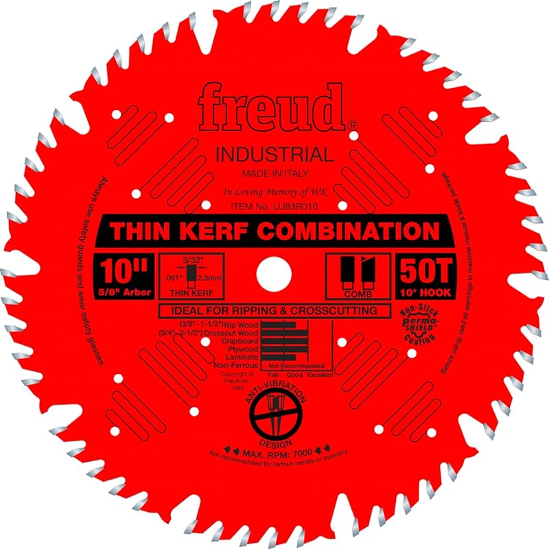 Freud 10-Inch 50-Tooth Thin Kerf Combination Carbide Saw Blade for Tab