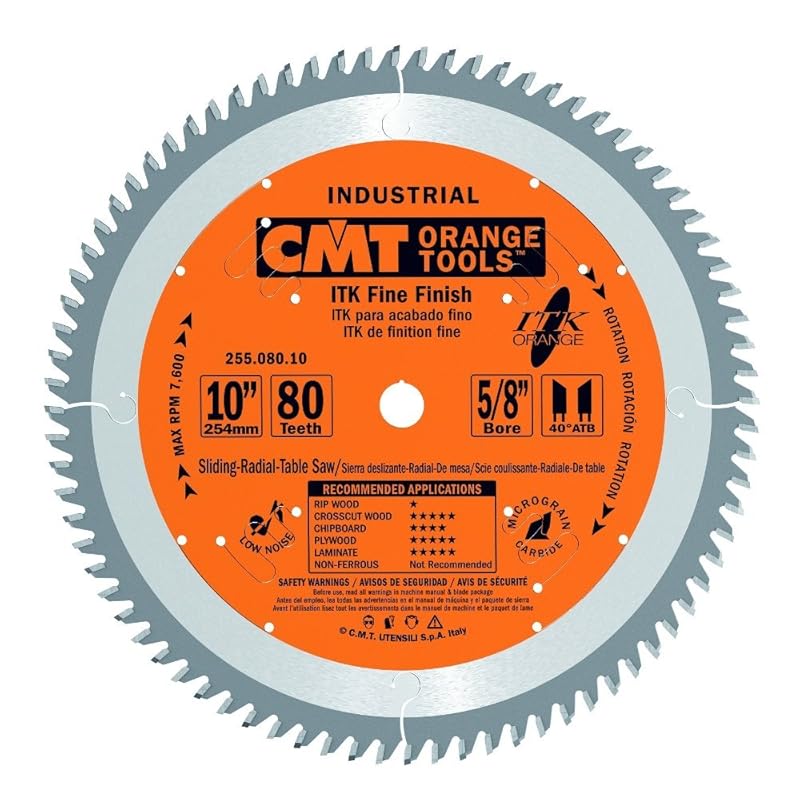 CMT 10-Inch 80-Tooth Fine Finish Saw Blade for Plywood on Table Saws.
