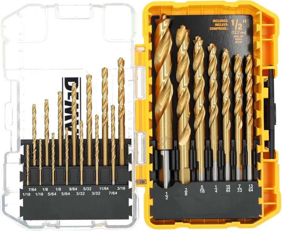 5 Best Drill Bits for Fiberglass: Expert Choices for Quality 5 DEWALT 21-Piece Titanium Nitride Coated Pilot Point Drill Bit Set for