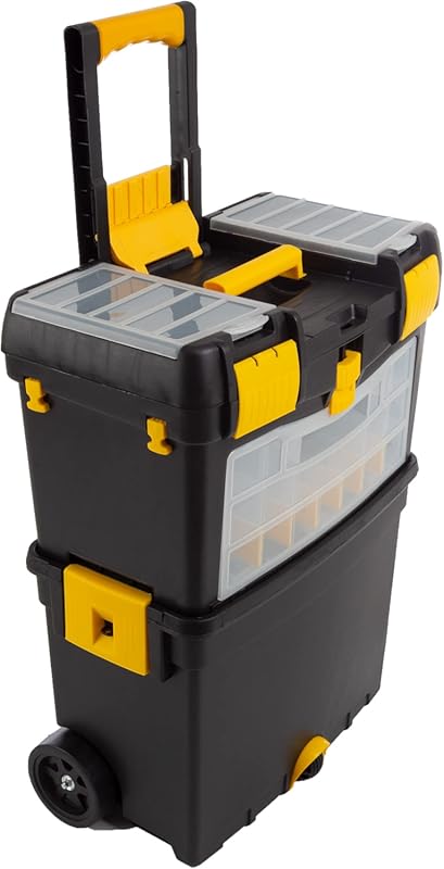 Rolling Tool Box Organizer System with Wheels, Foldable Handle, and Re
