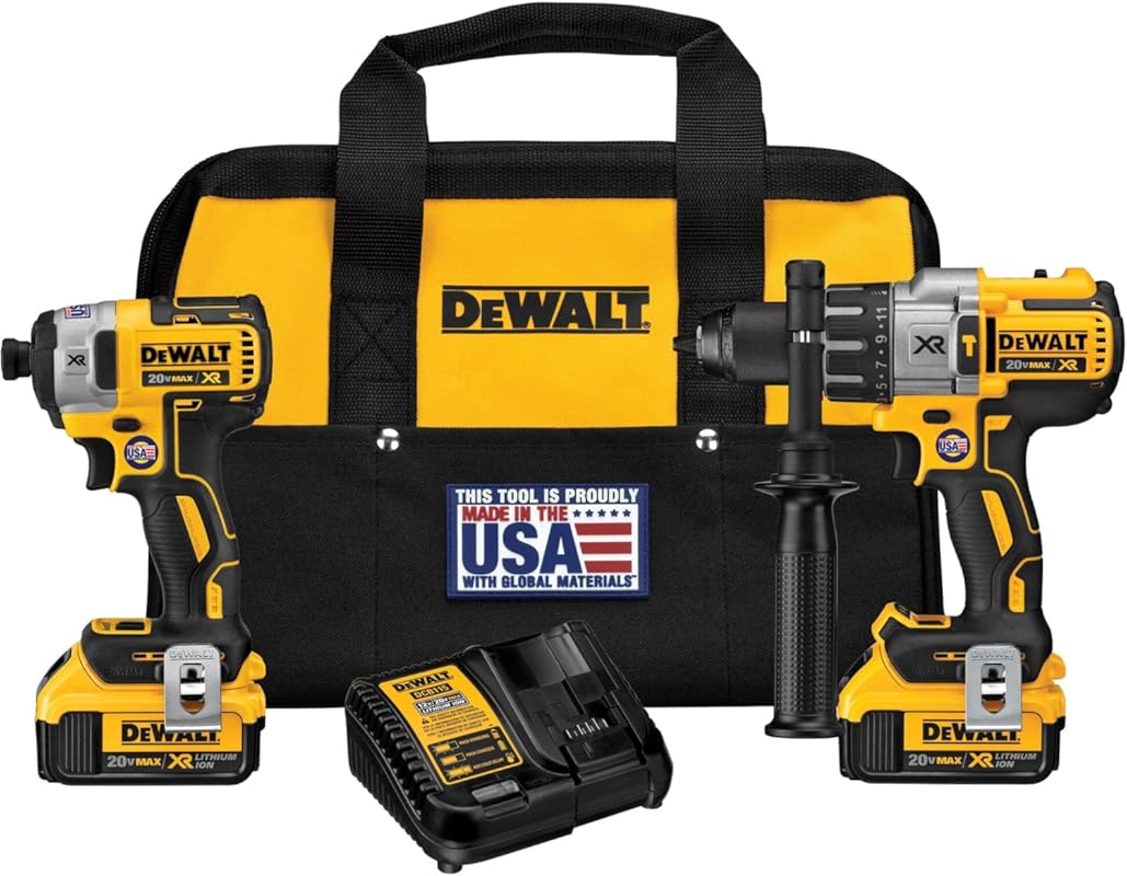 DEWALT 20V MAX Cordless Hammer Drill & Impact Driver Kit: Two Batterie