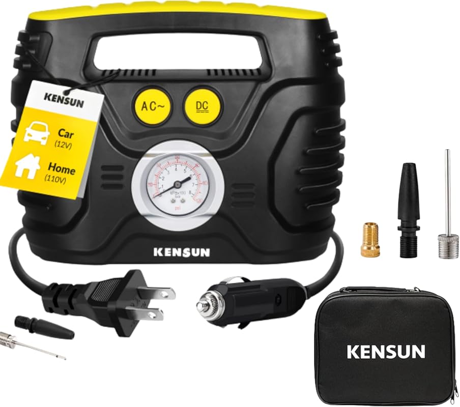 Kensun Portable Electric Air Compressor for Car and Home. Features 100