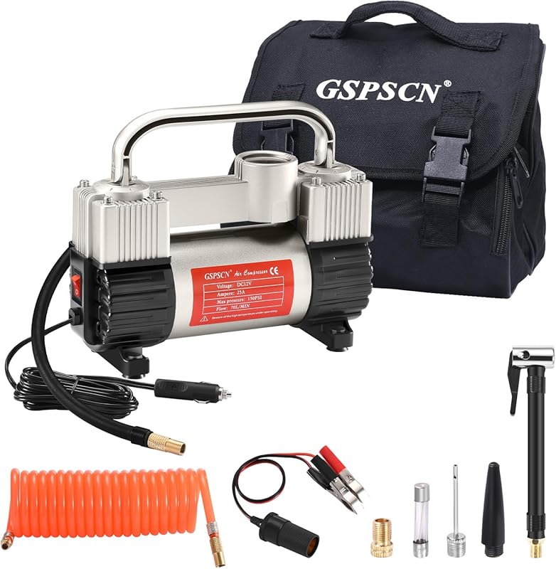 Expert Picks: 5 Best 12 Volt Air Compressor for Quality 3 GSPSCN Portable 12V Heavy Duty Double Cylinder Air Compressor for Cars