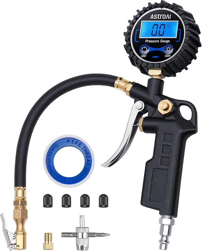 Digital Tire Inflator Gauge with Air Chuck and Quick Connect Coupler f