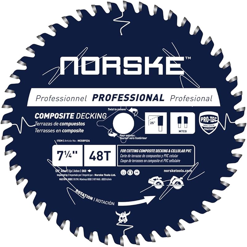 Norske Tools 7-1/4 Inch 48-Tooth Saw Blade for Composite and Bamboo De