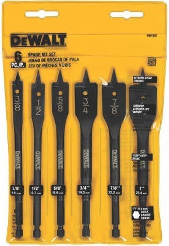 DW1587 6 Bit 3/8-Inch to 1-Inch Spade Drill Bit Assortment