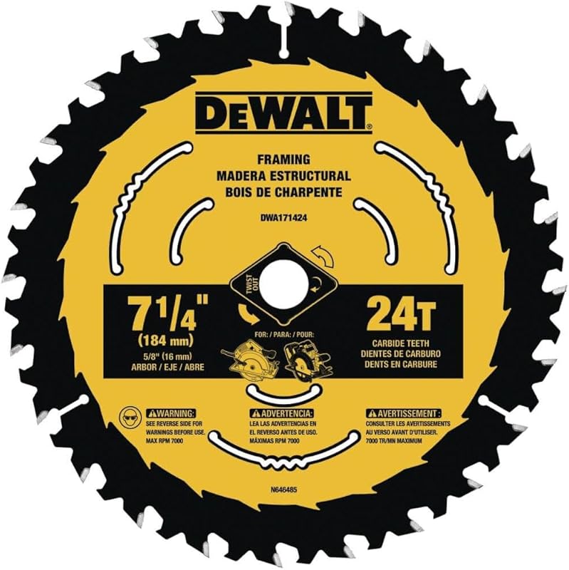 DEWALT 7-1/4 inch 24-Tooth Circular Saw Blade, Ideal for Wood Framing 