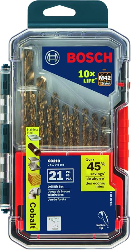 BOSCH Cobalt M42 21-Piece Drill Bit Set with Three-Flat Shank for Stai