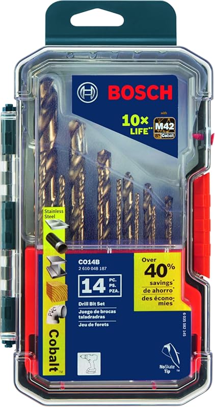 Bosch CO14B 14-Piece M42 Cobalt Metal Drill Bit Set for Hardened Steel