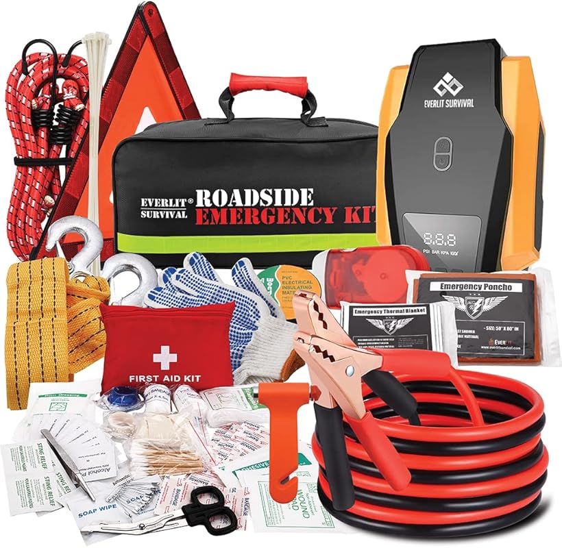 Car Emergency Kit: Digital Air Compressor, First Aid, Jumper Cables, T