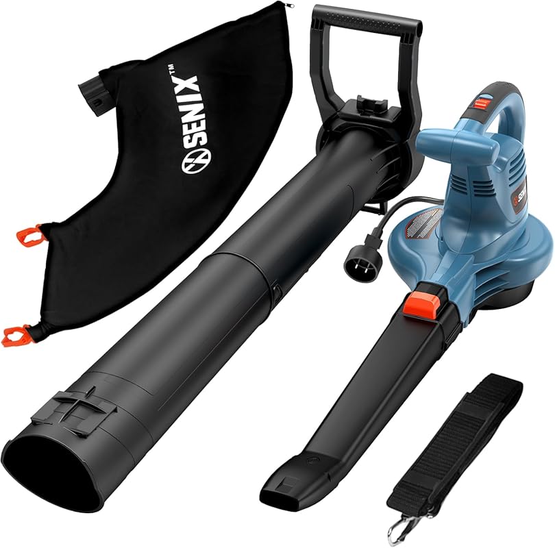 SENIX 12 Amp Corded Handheld Leaf Blower, Vacuum, and Mulcher for Effi