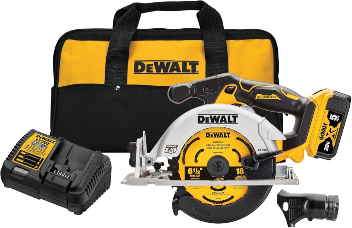 DEWALT 20V Cordless Circular Saw Kit with 6-1/2-inch Blade, Battery an