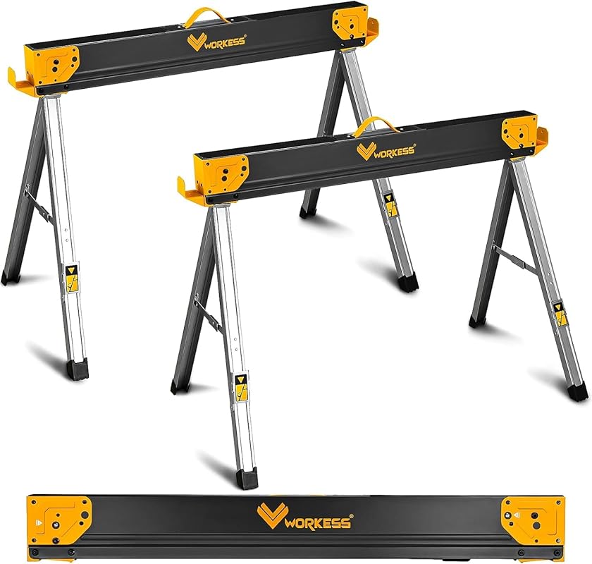 Top Folding Sawhorses (2 Pack): 2600 lb Capacity, 2x4 Support, Ideal f
