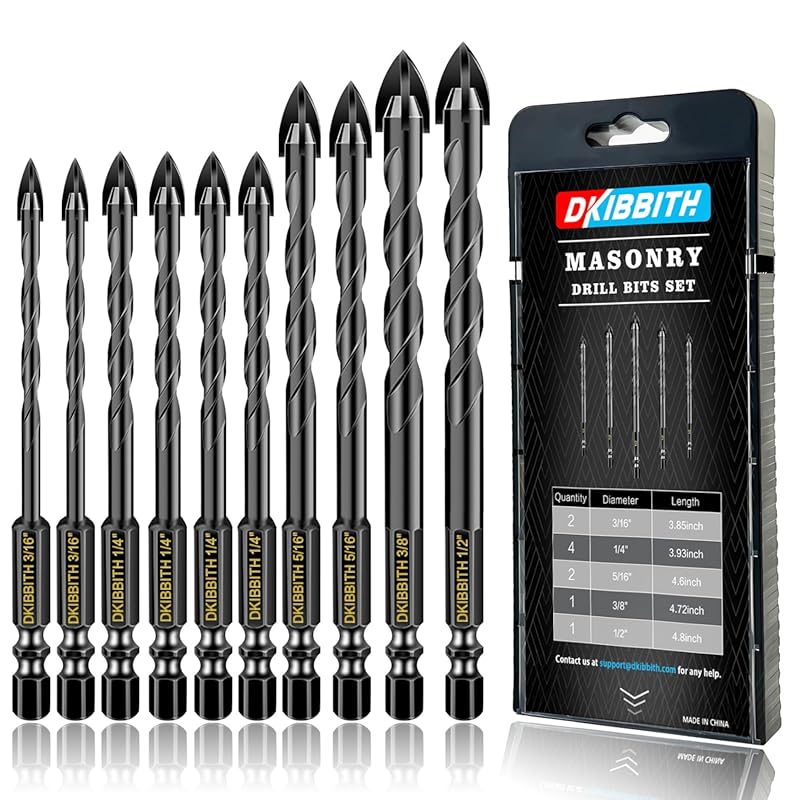 Masonry Drill Bit Set with Tungsten Carbide Tip for Concrete, Brick, a