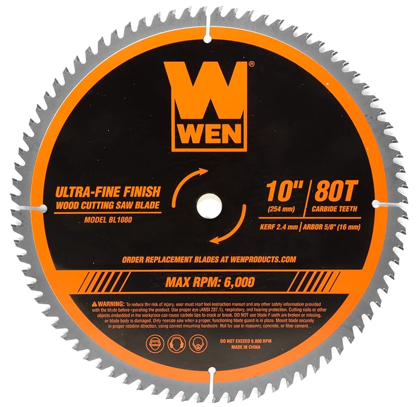 WEN 10-Inch 80-Tooth Carbide-Tipped Saw Blade for Fine Finish Table Sa