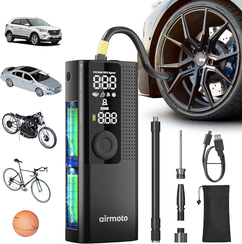 5 Best Small Air Compressors for Car Tires: Expert Top Picks 5 Airmoto Cordless Portable Tire Inflator for Car Tires: Digital Gauge,