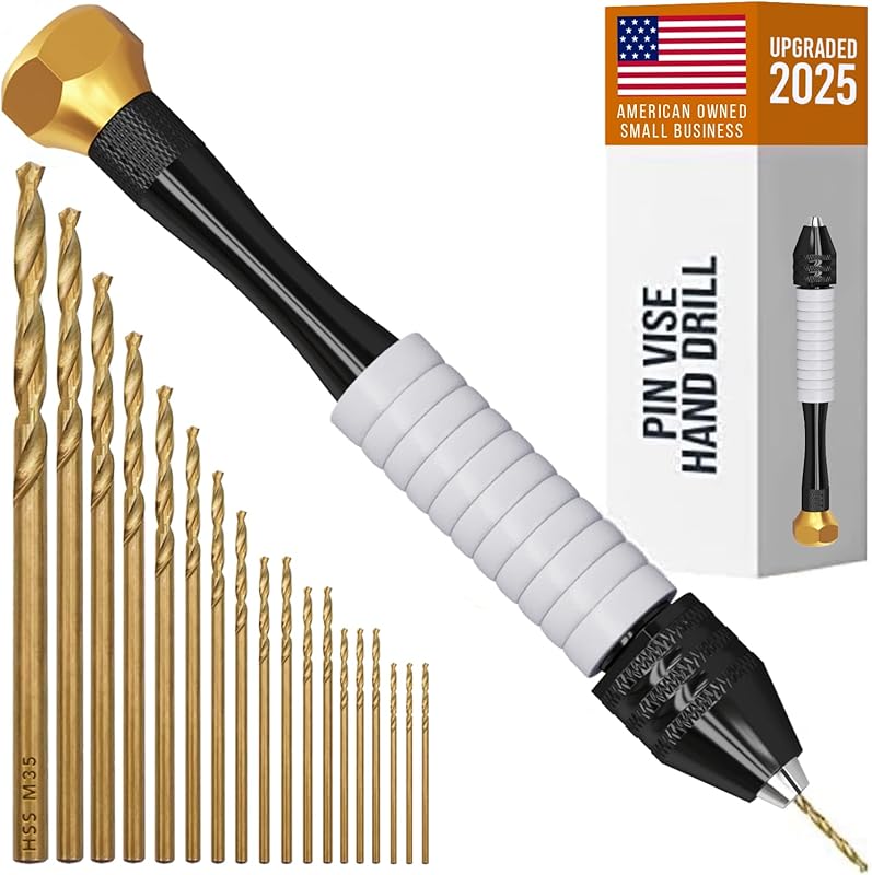 Pin Vise Hand Drill Kit with Micro Bits for Stone Jewelry Making and C