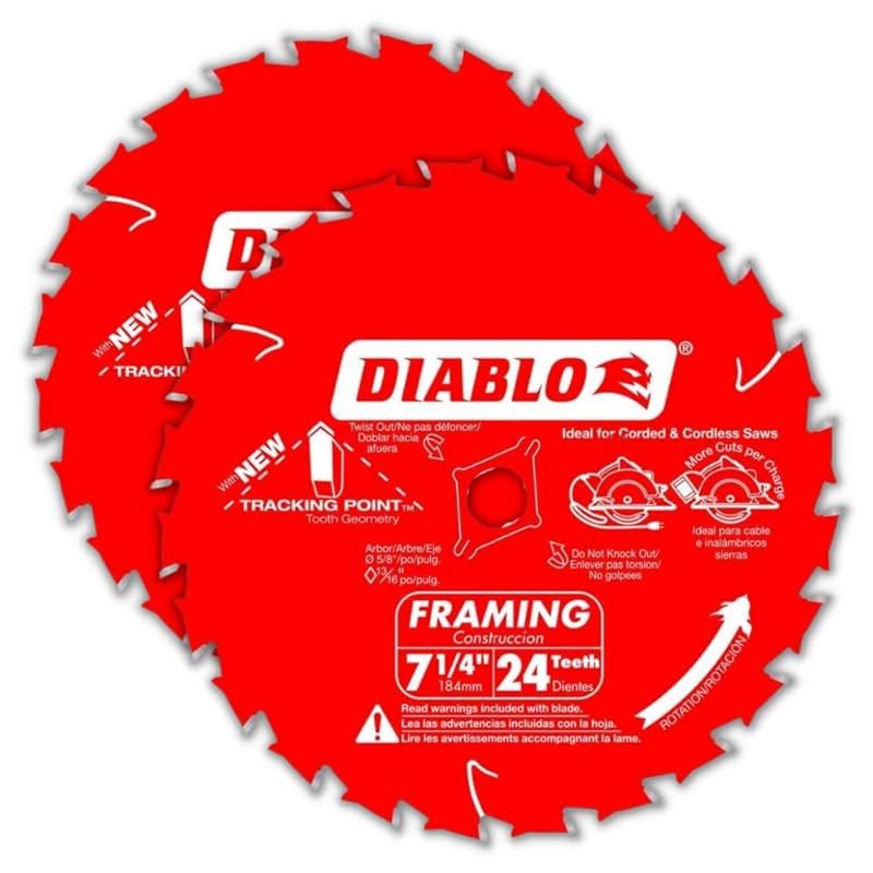 Diablo Tracking Point 7-1/4 inch 24-Tooth Circular Saw Blades, Smooth 