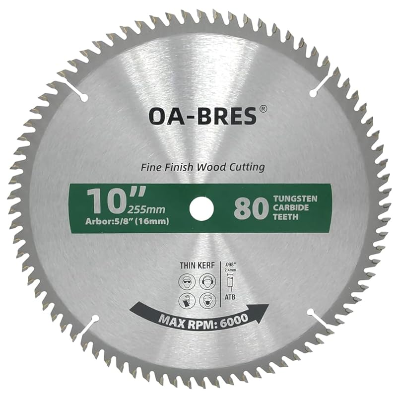 10-Inch 80-Tooth Carbide Tipped Circular Saw Blade for Fine Finish Woo