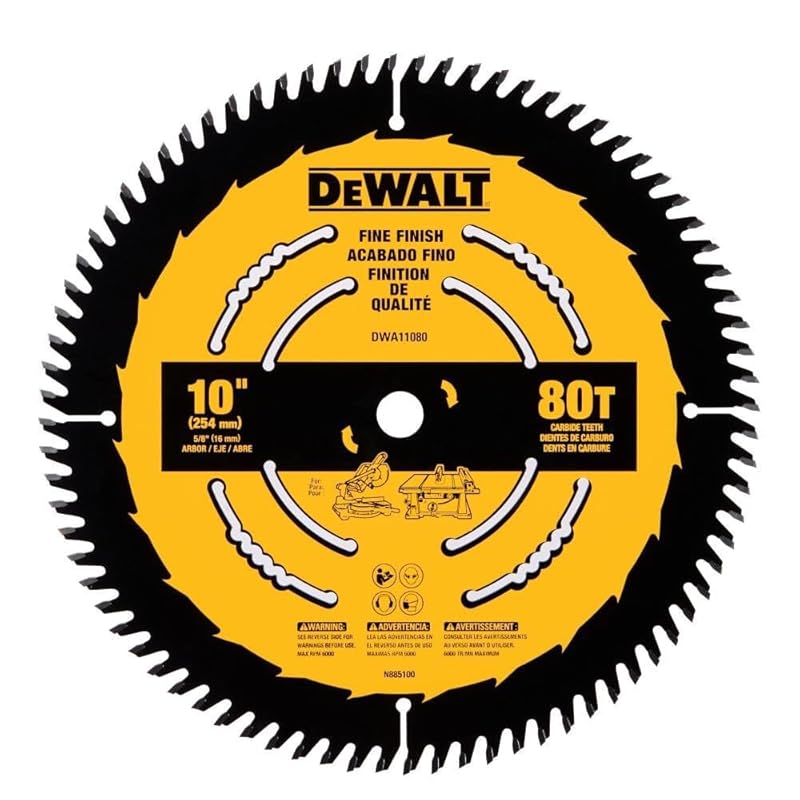 DEWALT Table Saw Blade, 10 inch, 80 Tooth, Fine Finish, Ultra Sharp Ca