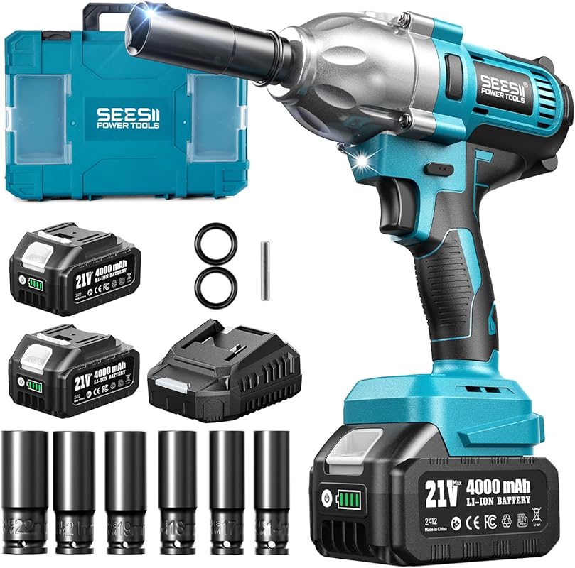 Seesii Impact Wrench 665 FT-LBS 3300IPM 1/2 Impact Gun High Torque Ele