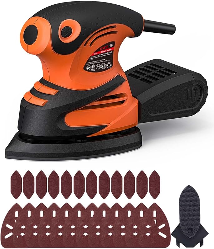 DWT Compact Electric Detail Sander with Dust Collection, 24 Sandpapers