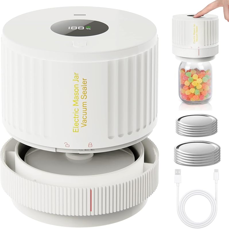 Electric Mason Jar Vacuum Sealer Kit for Wide and Regular Mouth Mason 