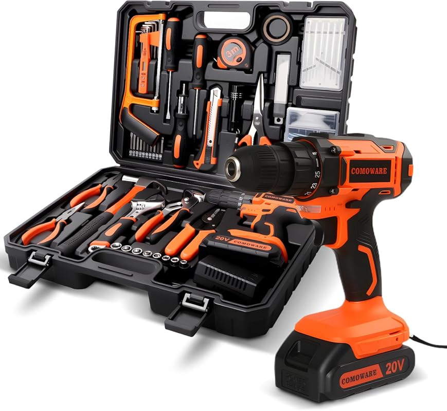 COMOWARE 120-Piece Household Tool Kit with 20V Cordless Drill Driver, 
